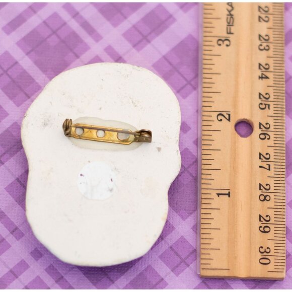 Vintage Ceramic Beautiful Lady Face Cameo Rhinestones Brooch - V4 - Picture 2 of 2